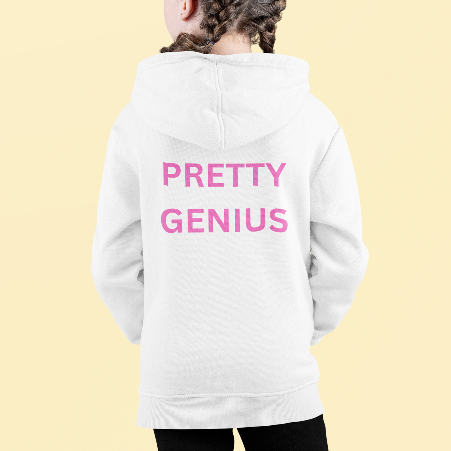 Girls Heavy Youth Blend Hooded Sweatshirt with 'Pretty Genius' Design | Cozy Gift for Young girls to Teens, Casual Wear, Birthday Present, Everyday Style