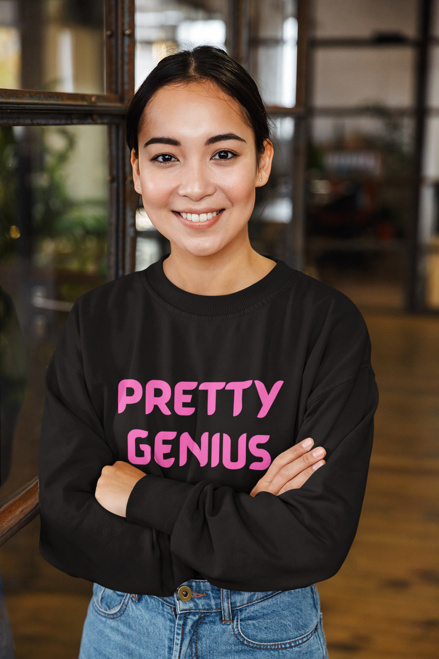 Girls Crewneck Sweatshirt - Pretty Genius | Fun Gift for Kids, School Style Sweatshirt, Everyday Casual Wear, Birthday Gift