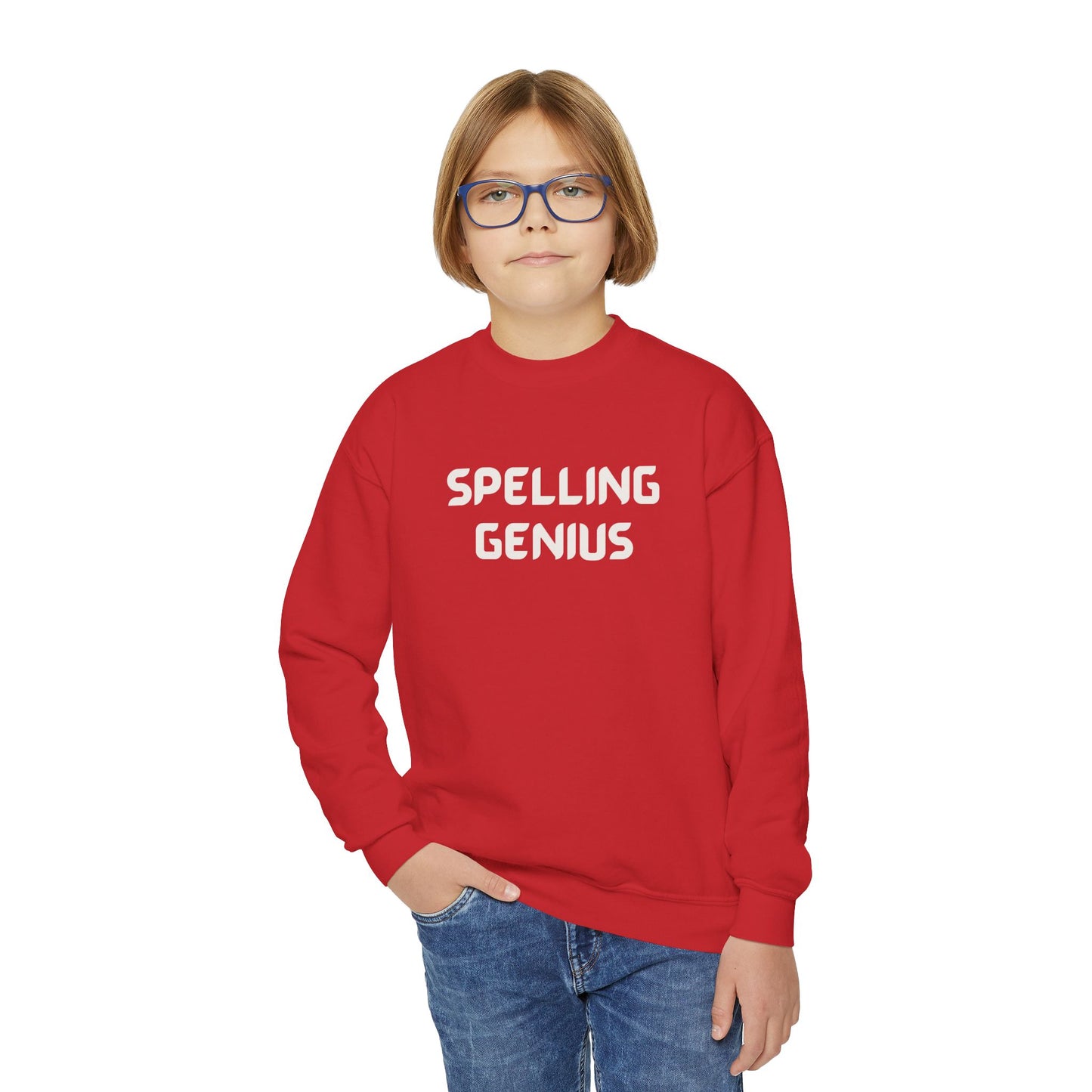 Spelling Genius Youth Crewneck Sweatshirt, Kids Gift, School Spirit, Fun Apparel, Unique Wardrobe Essentials