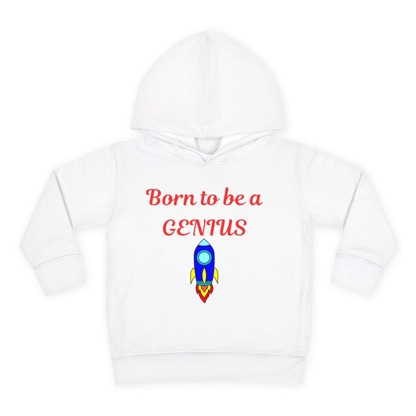 Toddler Fleece Hoodie - "Born to be a Genius" - Cute Kids Sweatshirt, Gift for Children, Baby Shower, Toddler Apparel, Rocket Design