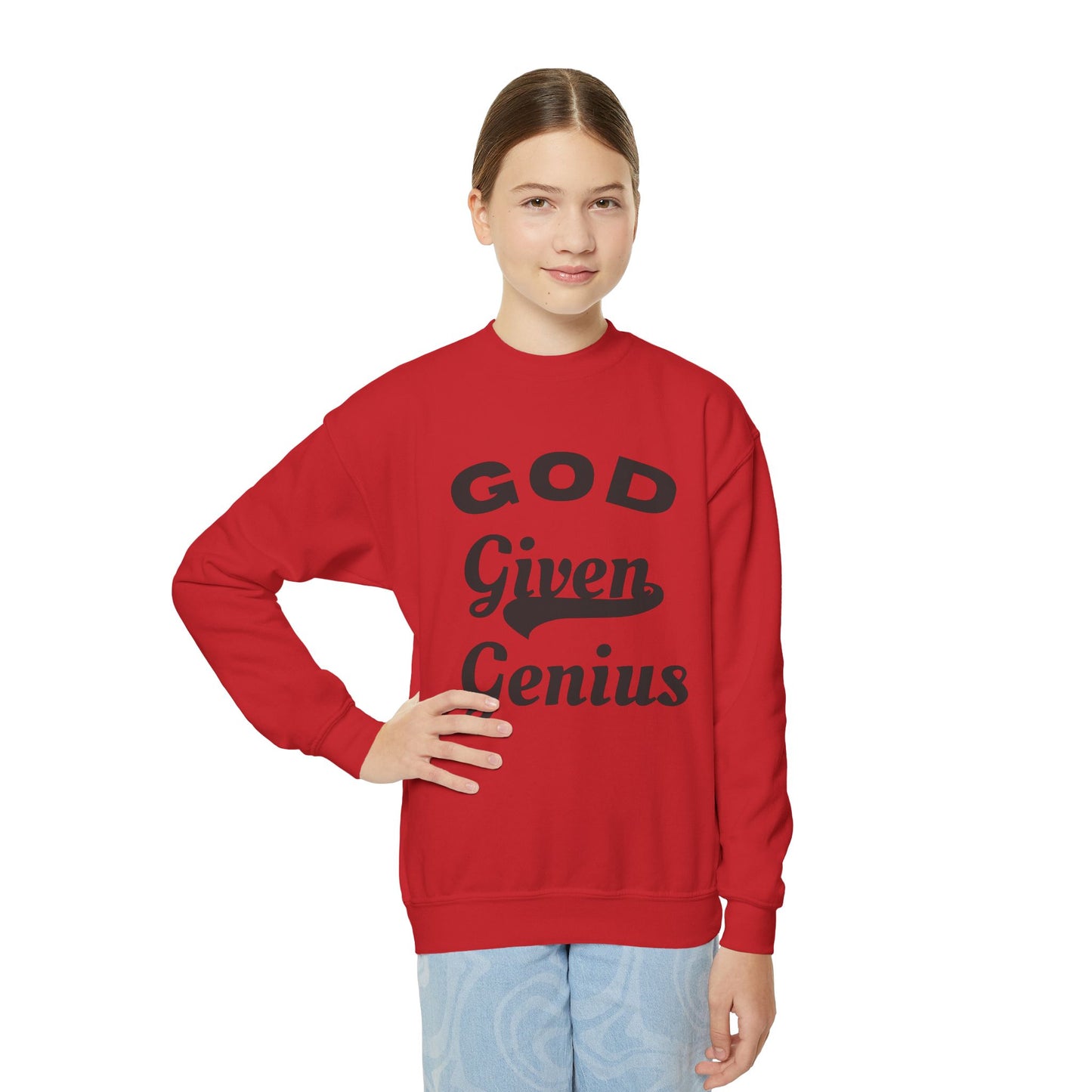 God Given Genius Youth Crewneck Sweatshirt, Inspirational Gift, Cozy Apparel, Back to School, Encouragement Fashion