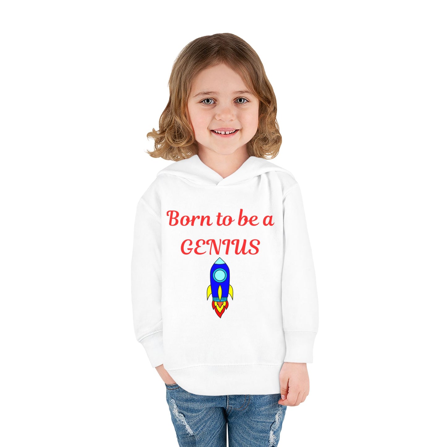 Toddler Fleece Hoodie - "Born to be a Genius" - Cute Kids Sweatshirt, Gift for Children, Baby Shower, Toddler Apparel, Rocket Design