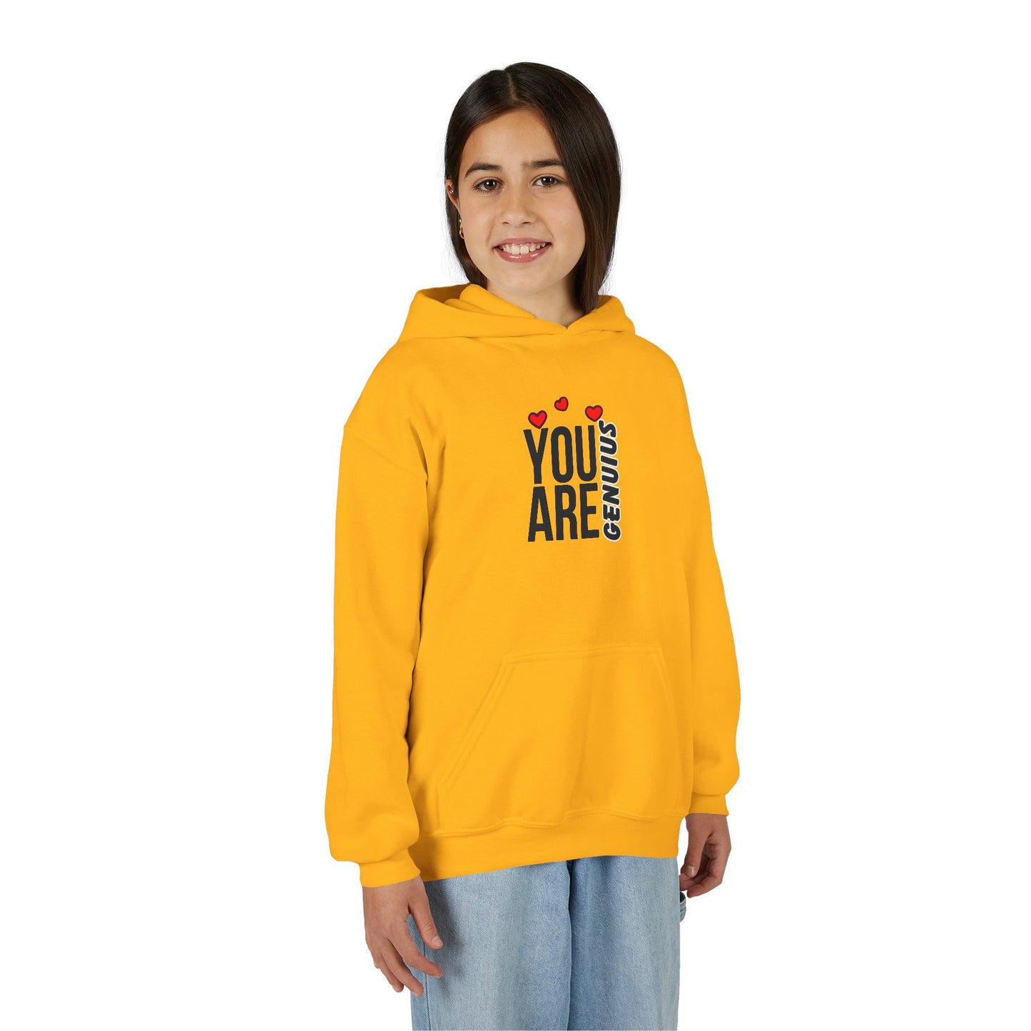 "You Are Genius" Youth Hooded Sweatshirt - Perfect for School, Birthdays, Inspiring Gifts, Everyday Comfort, and Motivational Style