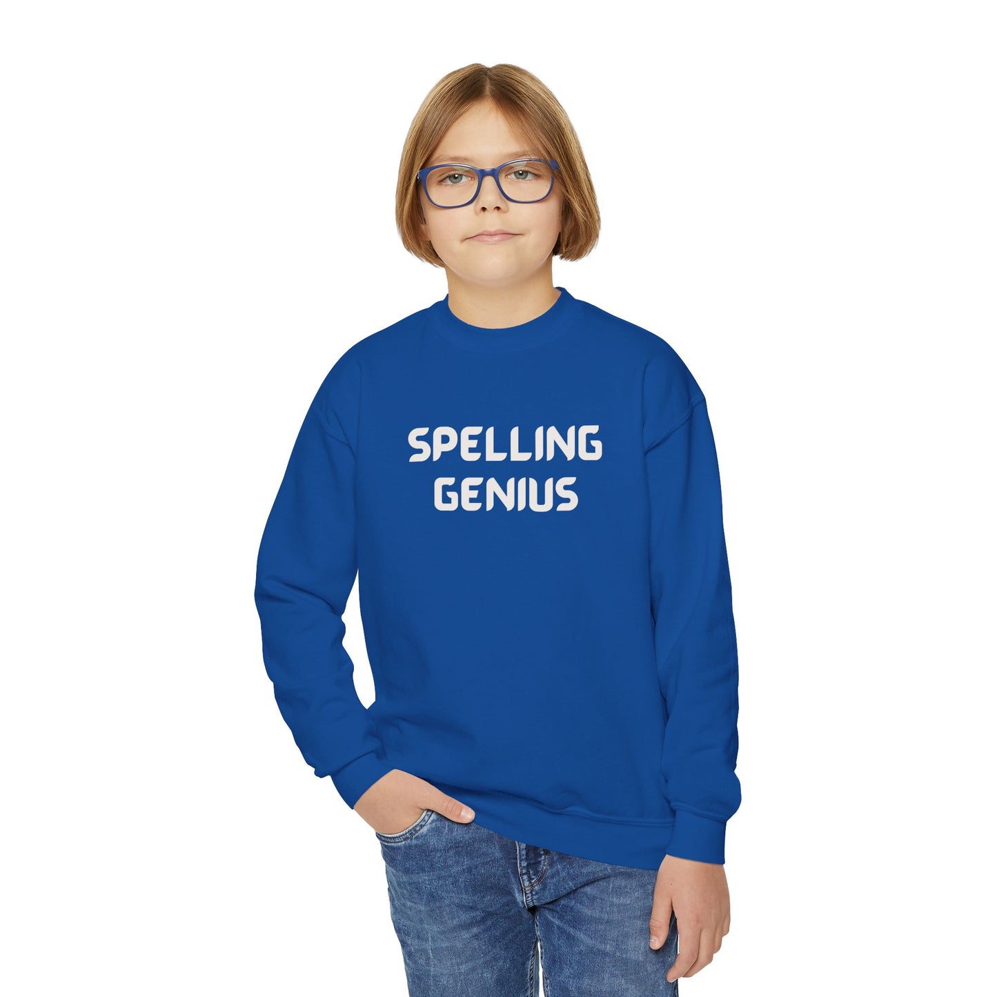 Spelling Genius Youth Crewneck Sweatshirt, Kids Gift, School Spirit, Fun Apparel, Unique Wardrobe Essentials