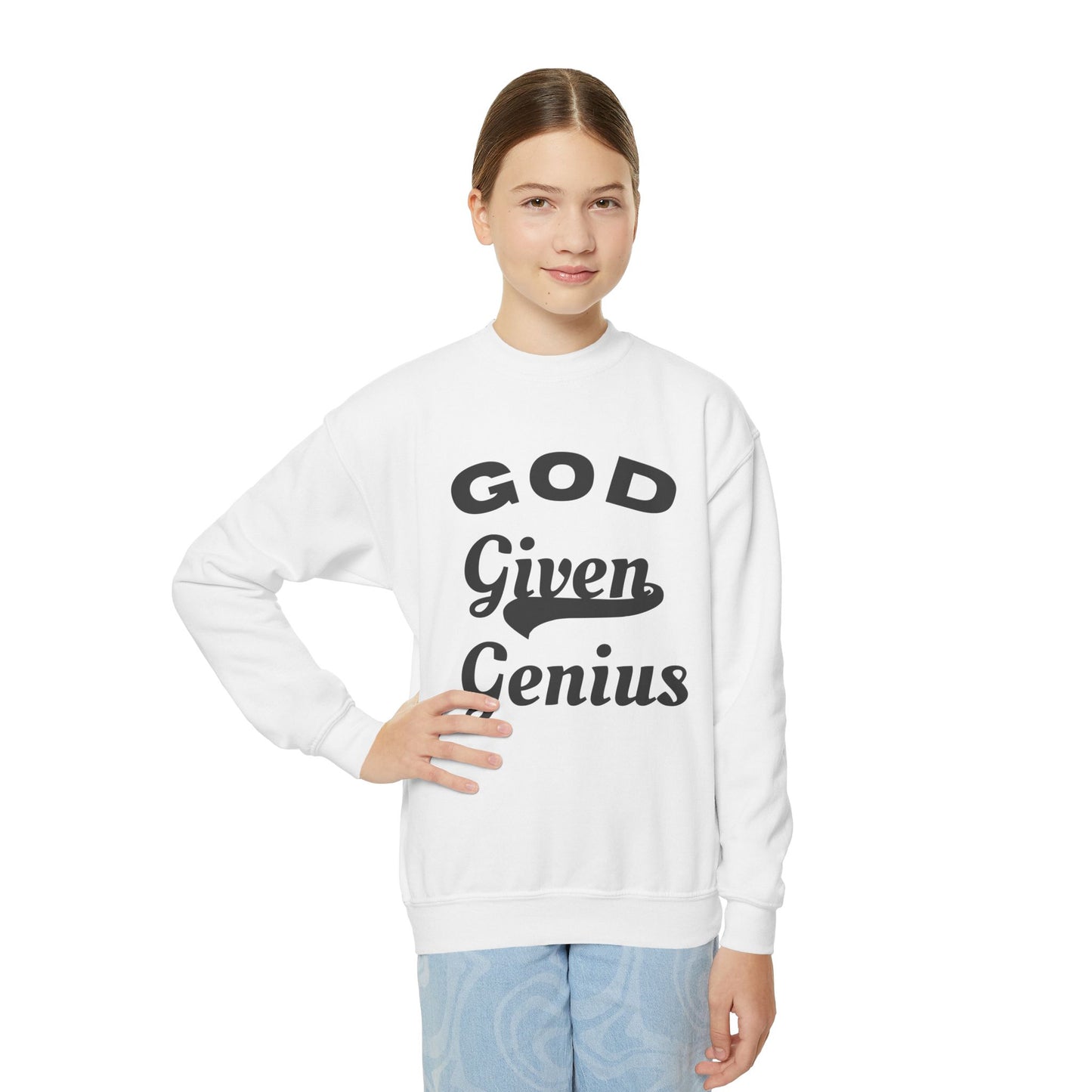 God Given Genius Youth Crewneck Sweatshirt, Inspirational Gift, Cozy Apparel, Back to School, Encouragement Fashion