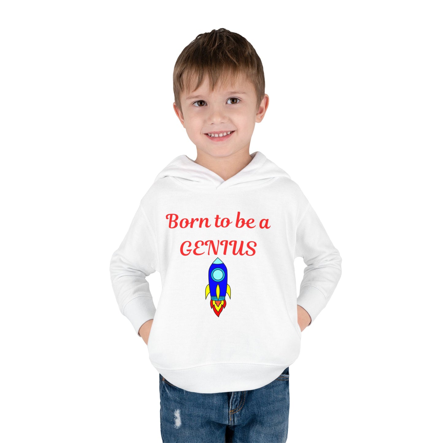 Toddler Fleece Hoodie - "Born to be a Genius" - Cute Kids Sweatshirt, Gift for Children, Baby Shower, Toddler Apparel, Rocket Design