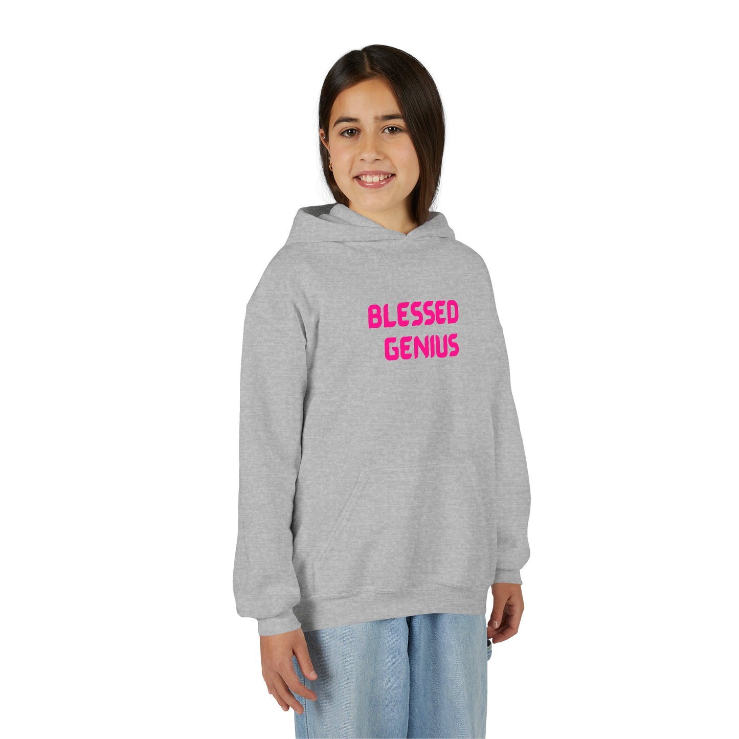 Blessed Genius Youth Hoodie, Inspirational Sweatshirt, Gift for Kids, Motivational Clothing, Cozy Pullover, Everyday Wear