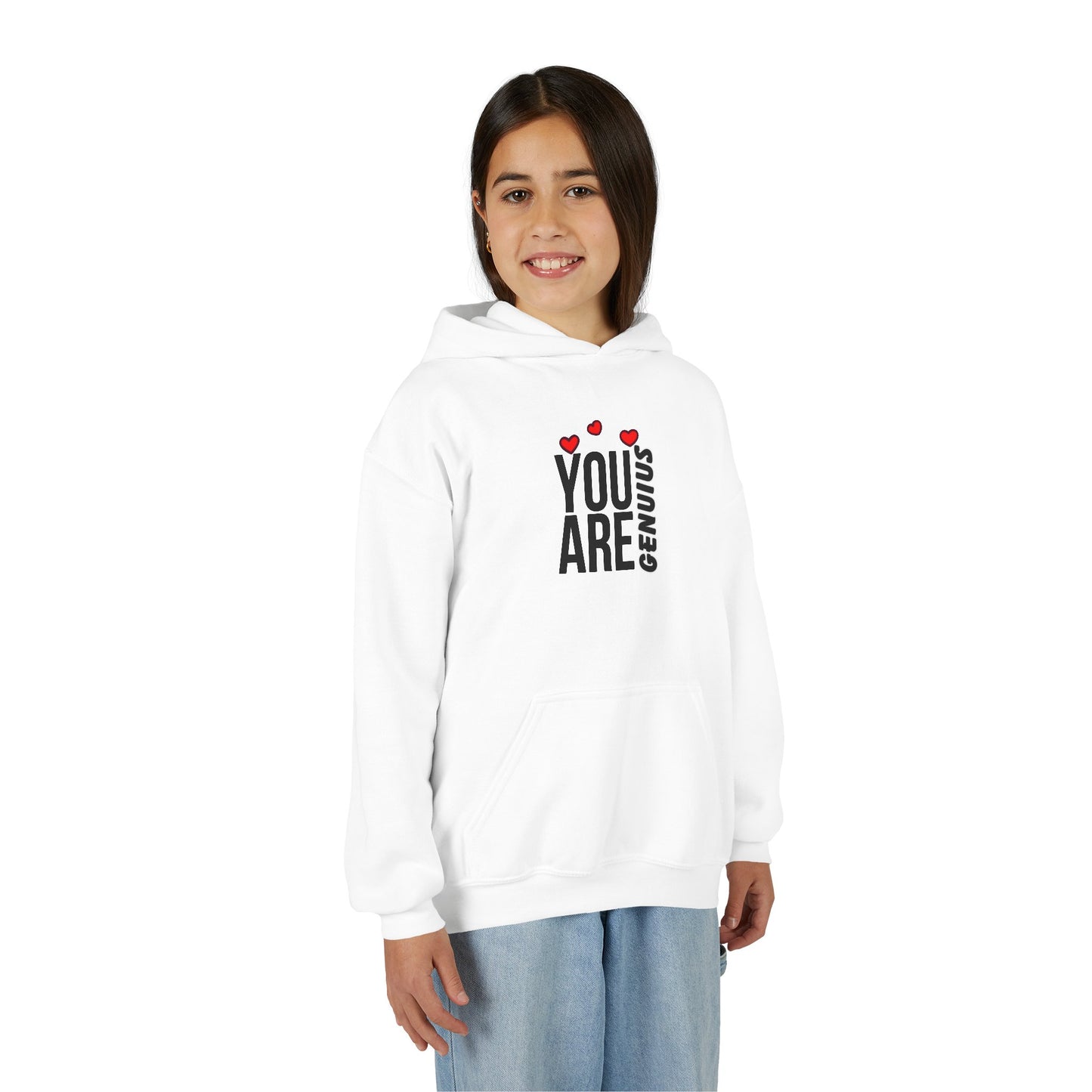 "You Are Genius" Youth Hooded Sweatshirt - Perfect for School, Birthdays, Inspiring Gifts, Everyday Comfort, and Motivational Style