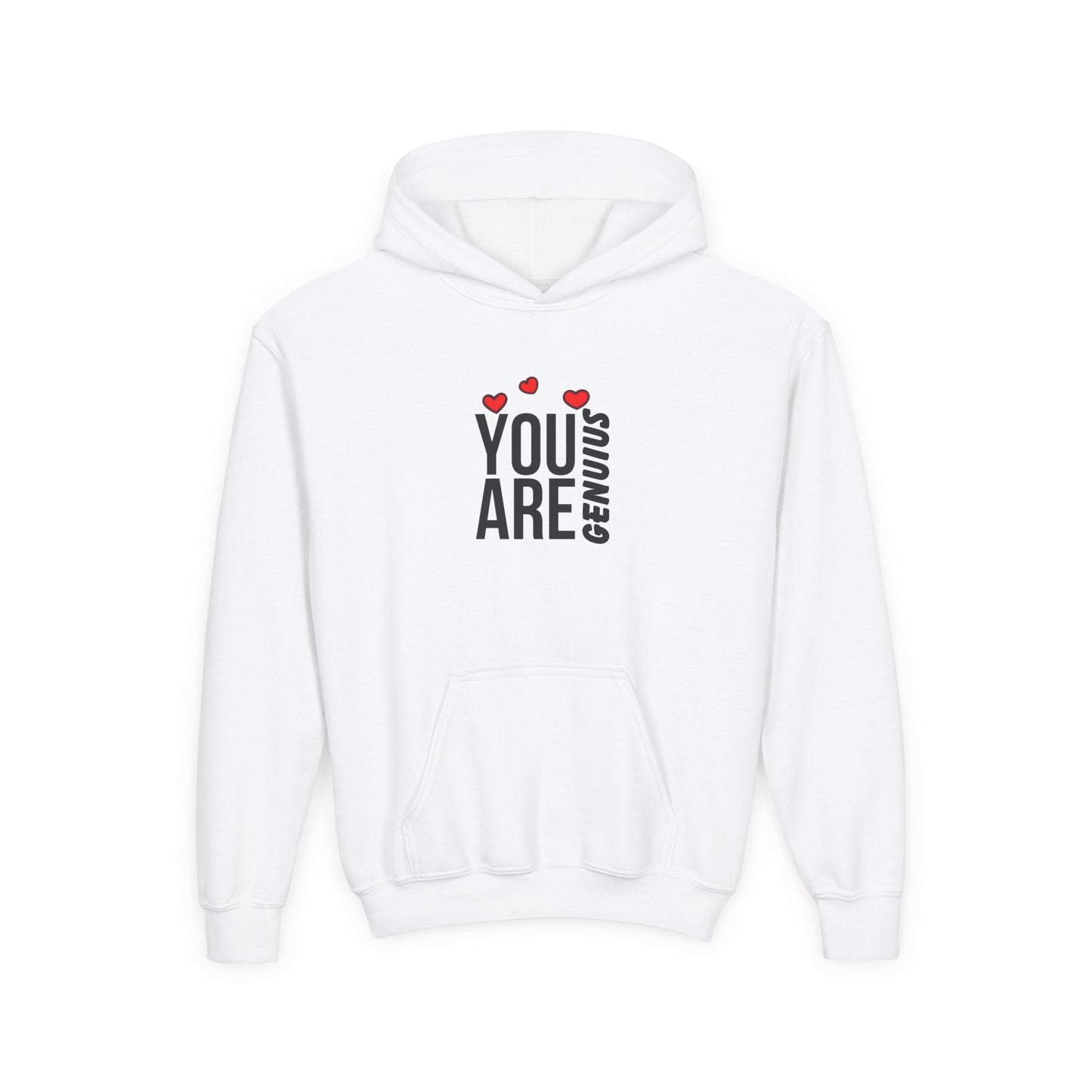 "You Are Genius" Youth Hooded Sweatshirt - Perfect for School, Birthdays, Inspiring Gifts, Everyday Comfort, and Motivational Style