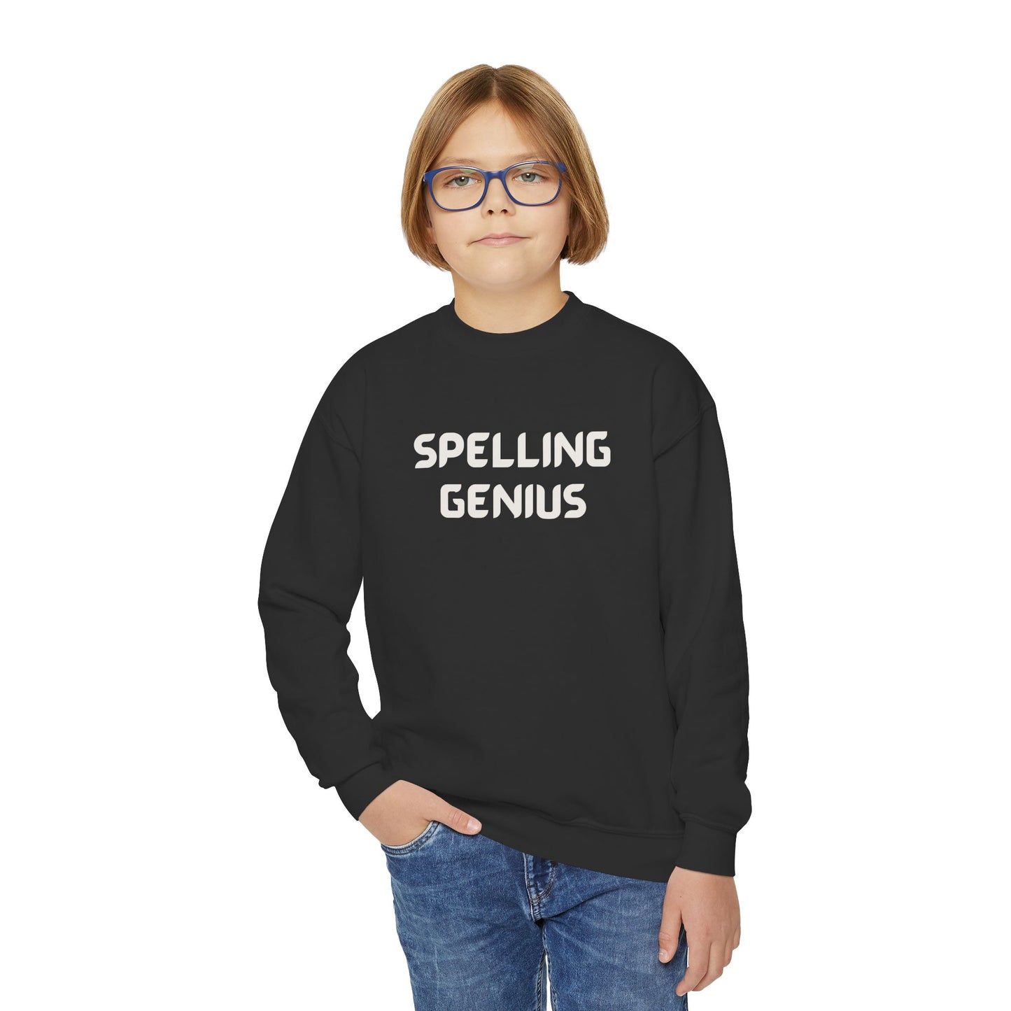 Spelling Genius Youth Crewneck Sweatshirt, Kids Gift, School Spirit, Fun Apparel, Unique Wardrobe Essentials