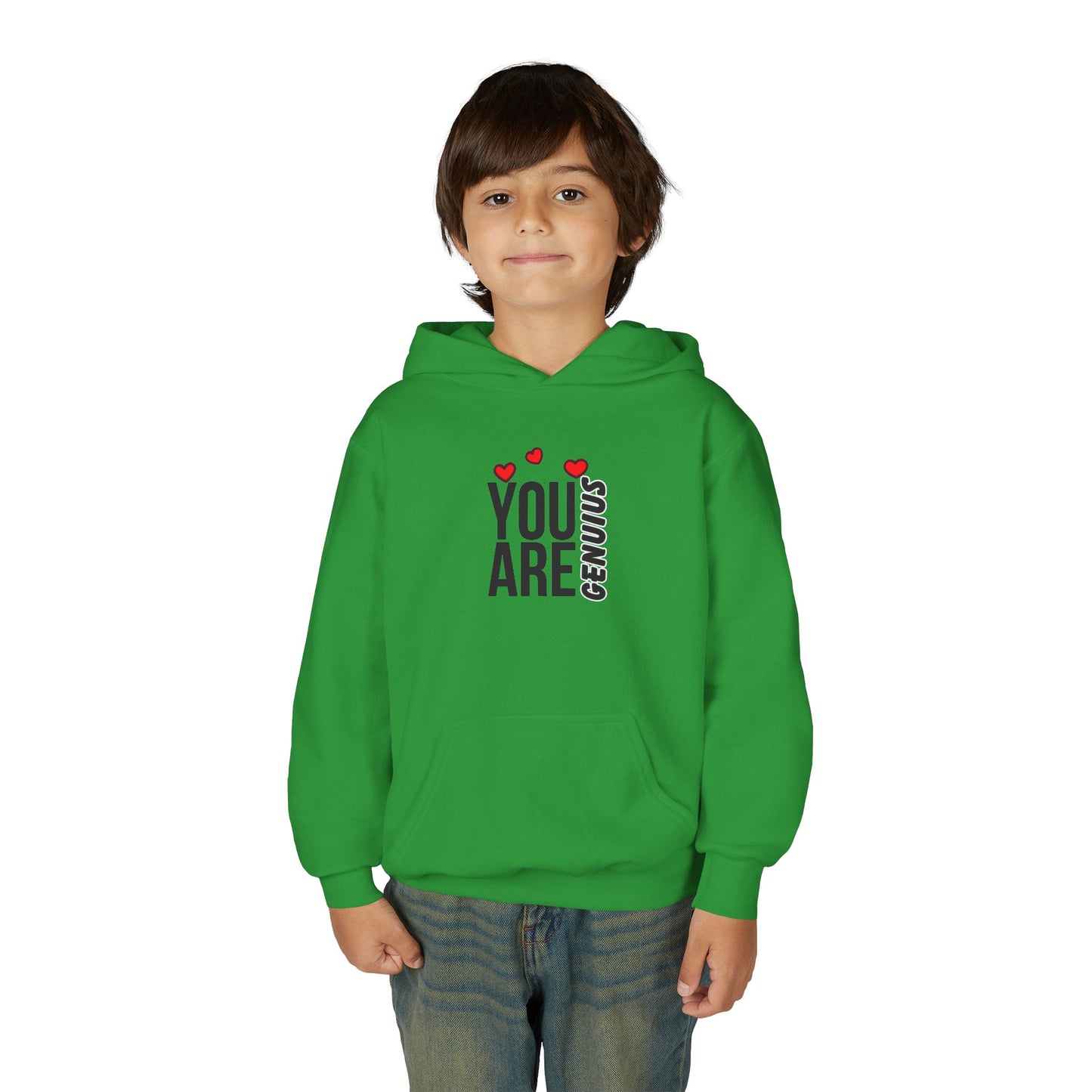 "You Are Genius" Youth Hooded Sweatshirt - Perfect for School, Birthdays, Inspiring Gifts, Everyday Comfort, and Motivational Style