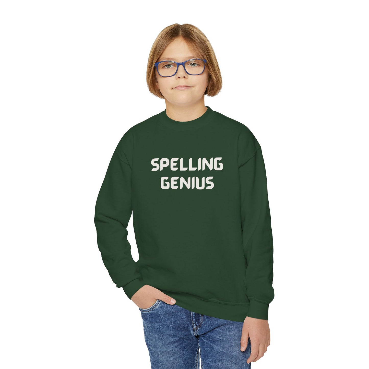 Spelling Genius Youth Crewneck Sweatshirt, Kids Gift, School Spirit, Fun Apparel, Unique Wardrobe Essentials