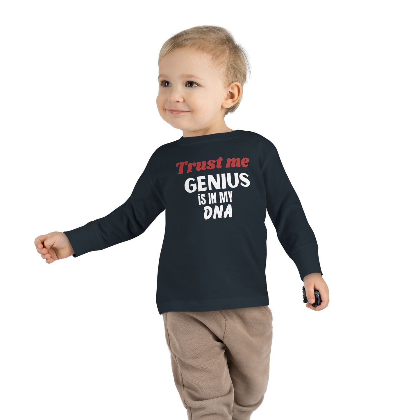 Toddler Long Sleeve Tee - Trust Me Genius is in My DNA, Cute Kids Fashion, Gift for Smart Kids, Baby Shower Gift, Fun Toddler Clothes