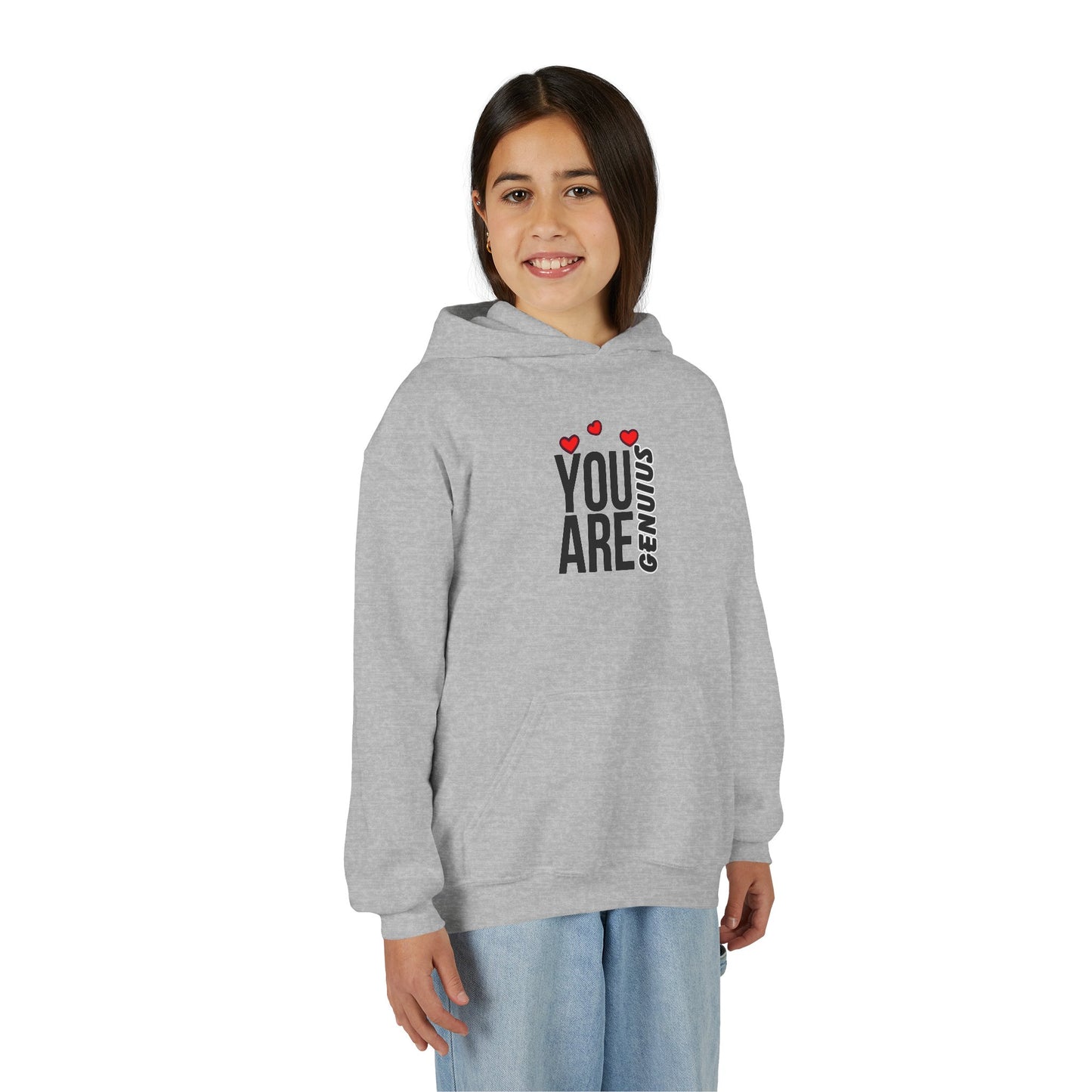 "You Are Genius" Youth Hooded Sweatshirt - Perfect for School, Birthdays, Inspiring Gifts, Everyday Comfort, and Motivational Style