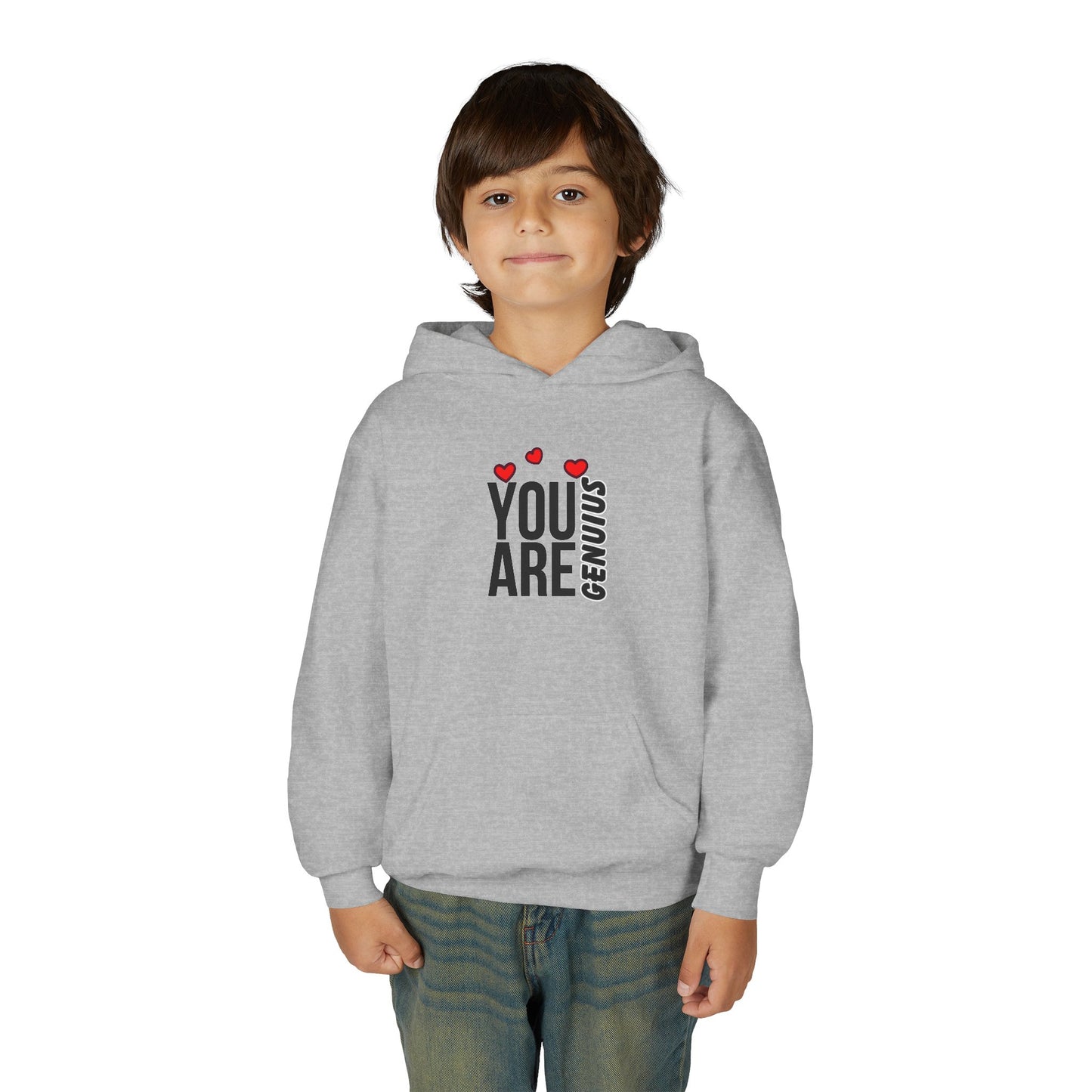 "You Are Genius" Youth Hooded Sweatshirt - Perfect for School, Birthdays, Inspiring Gifts, Everyday Comfort, and Motivational Style
