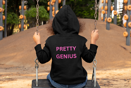 Girls Heavy Youth  Blend Hooded Sweatshirt with 'Pretty Genius' Design | Cozy Gift for Young girls to Teens, Casual Wear, Birthday Present, Everyday Style