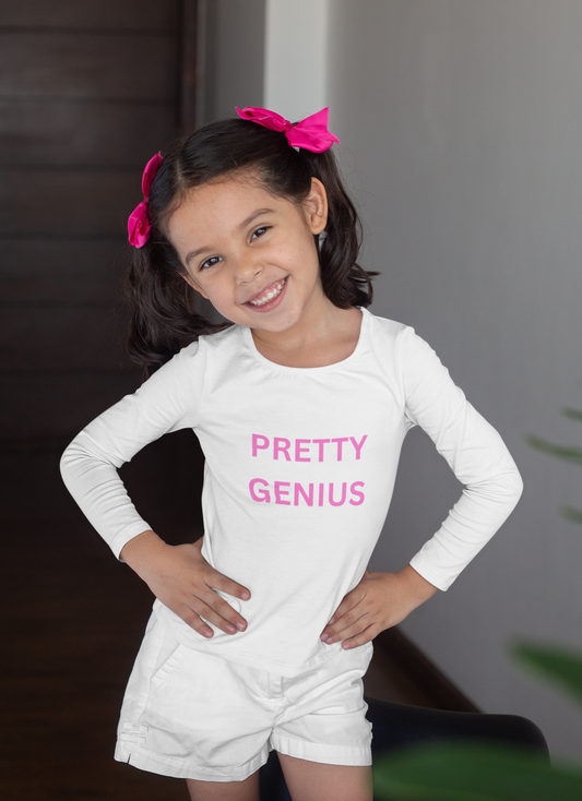 Toddler Long Sleeve Tee - Pretty Genius T-Shirt, Kids Gift, Baby Shower Gift, Fun Outfit, Playdate Top, Stylish Toddler Wear