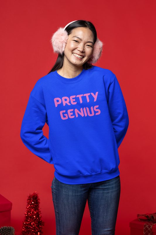 Girls Crewneck Sweatshirt - Pretty Genius | Fun Gift for Kids, School Style Sweatshirt, Everyday Casual Wear, Birthday Gift