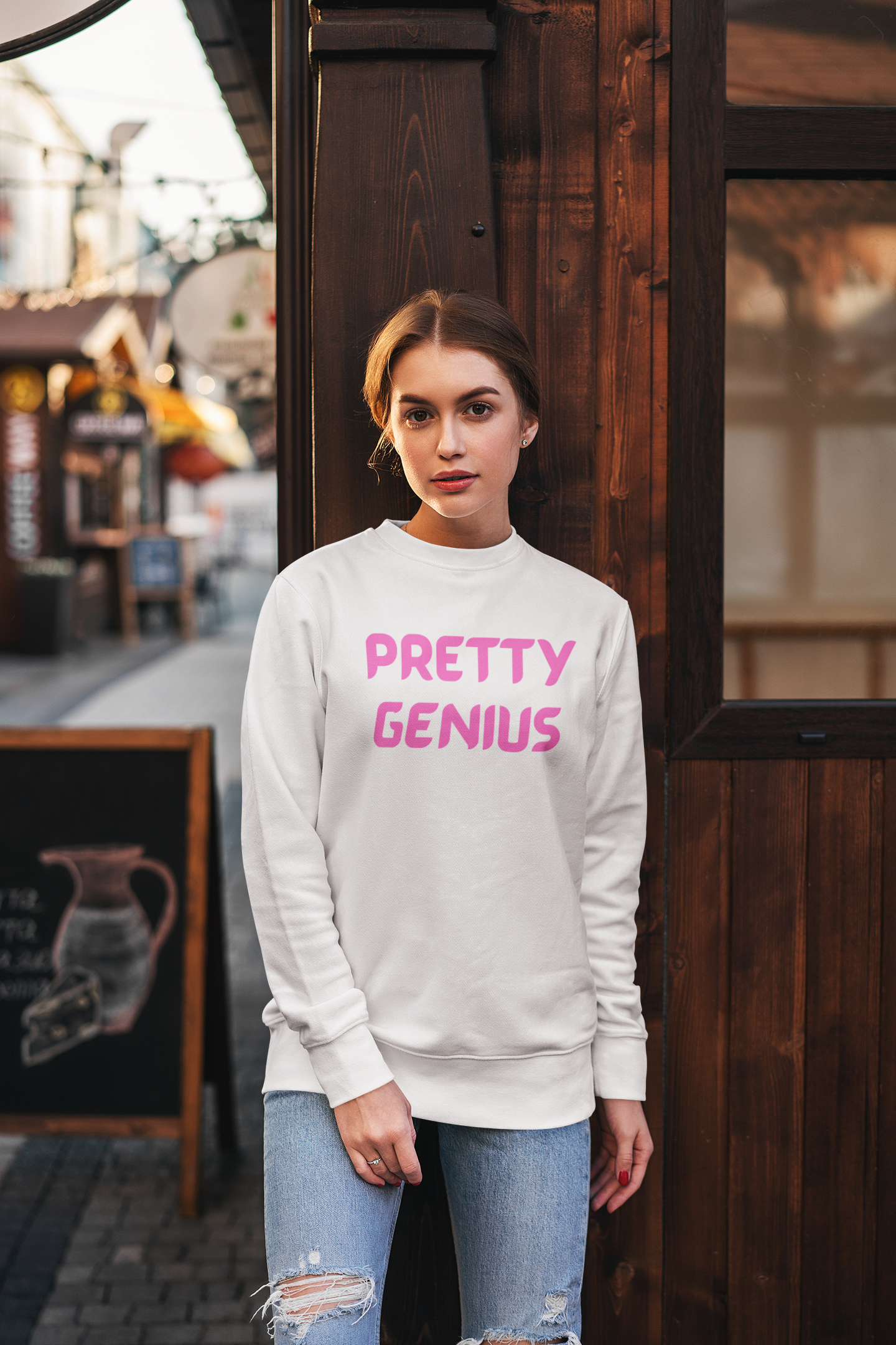 Girls Crewneck Sweatshirt - Pretty Genius | Fun Gift for Kids, School Style Sweatshirt, Everyday Casual Wear, Birthday Gift