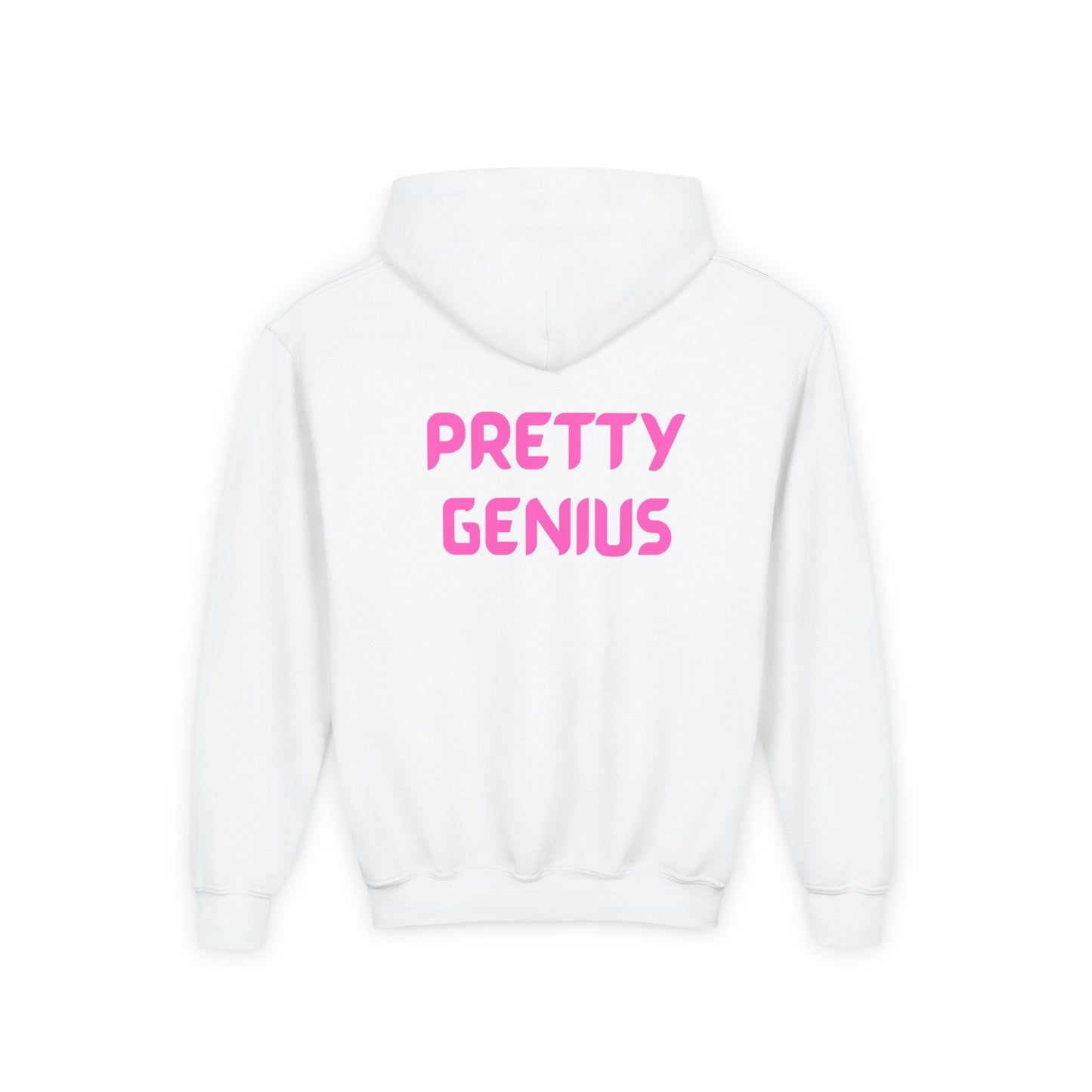 Girls Heavy Youth  Blend Hooded Sweatshirt with 'Pretty Genius' Design | Cozy Gift for Young girls to Teens, Casual Wear, Birthday Present, Everyday Style