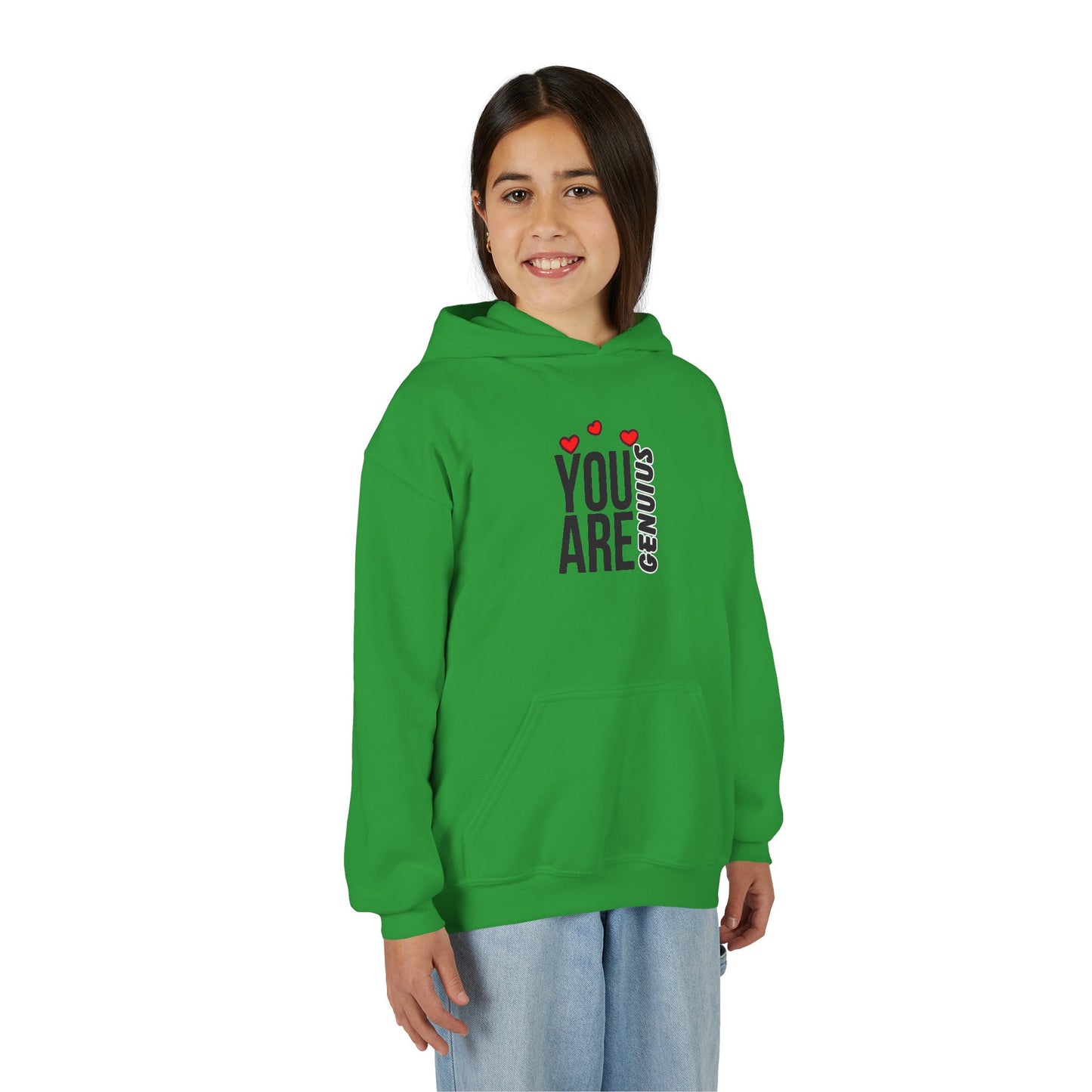 "You Are Genius" Youth Hooded Sweatshirt - Perfect for School, Birthdays, Inspiring Gifts, Everyday Comfort, and Motivational Style