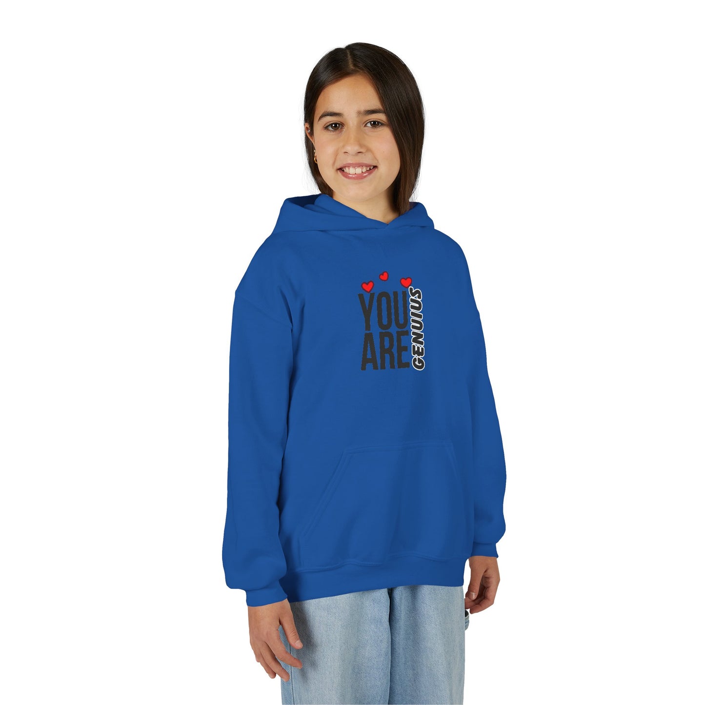 "You Are Genius" Youth Hooded Sweatshirt - Perfect for School, Birthdays, Inspiring Gifts, Everyday Comfort, and Motivational Style