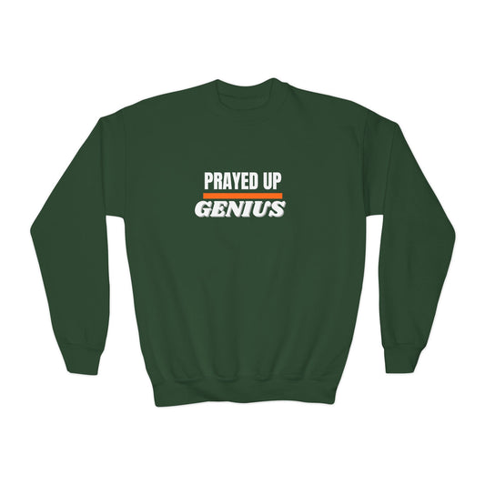 'Prayed Up Genius' Youth Crewneck Genius Sweatshirt for Kids Inspirational