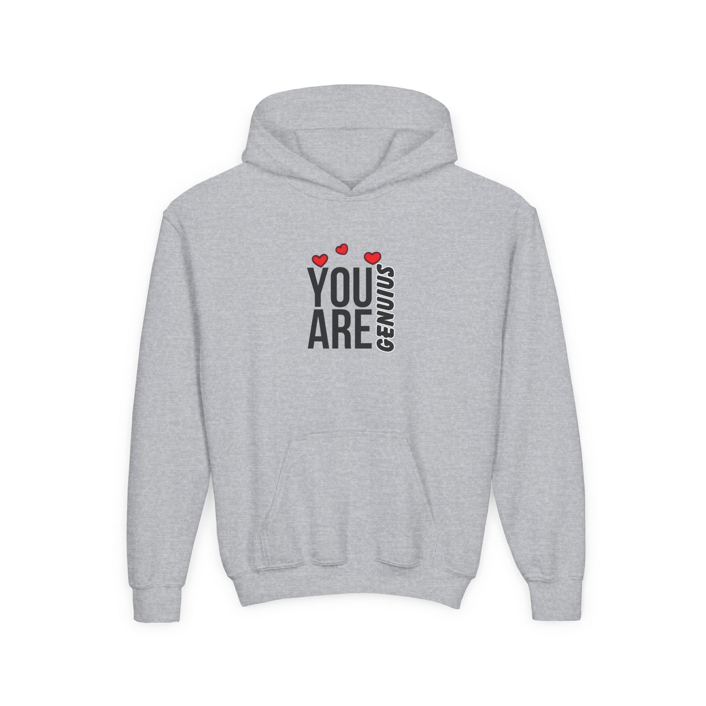 "You Are Genius" Youth Hooded Sweatshirt - Perfect for School, Birthdays, Inspiring Gifts, Everyday Comfort, and Motivational Style