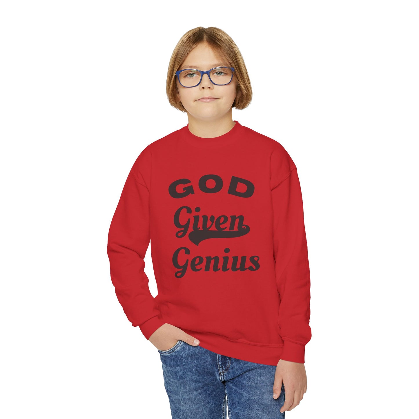 God Given Genius Youth Crewneck Sweatshirt, Inspirational Gift, Cozy Apparel, Back to School, Encouragement Fashion