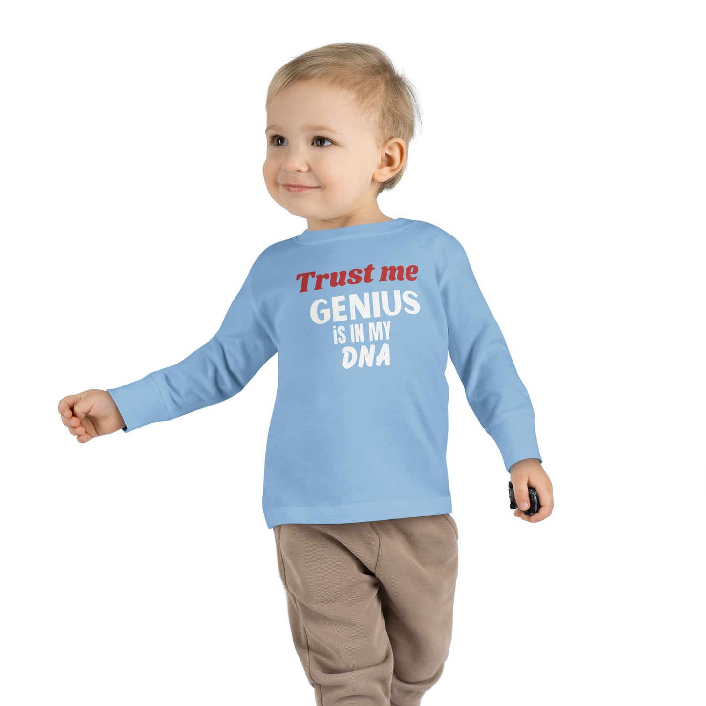 Toddler Long Sleeve Tee - Trust Me Genius is in My DNA, Cute Kids Fashion, Gift for Smart Kids, Baby Shower Gift, Fun Toddler Clothes