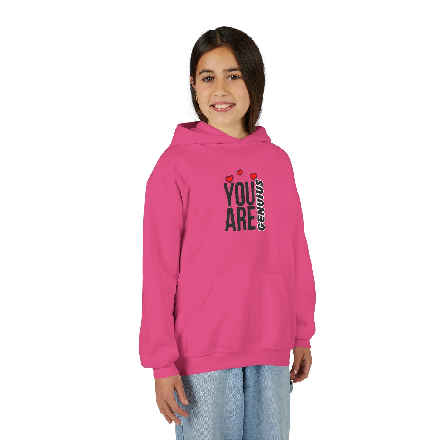 "You Are Genius" Youth Hooded Sweatshirt - Perfect for School, Birthdays, Inspiring Gifts, Everyday Comfort, and Motivational Style
