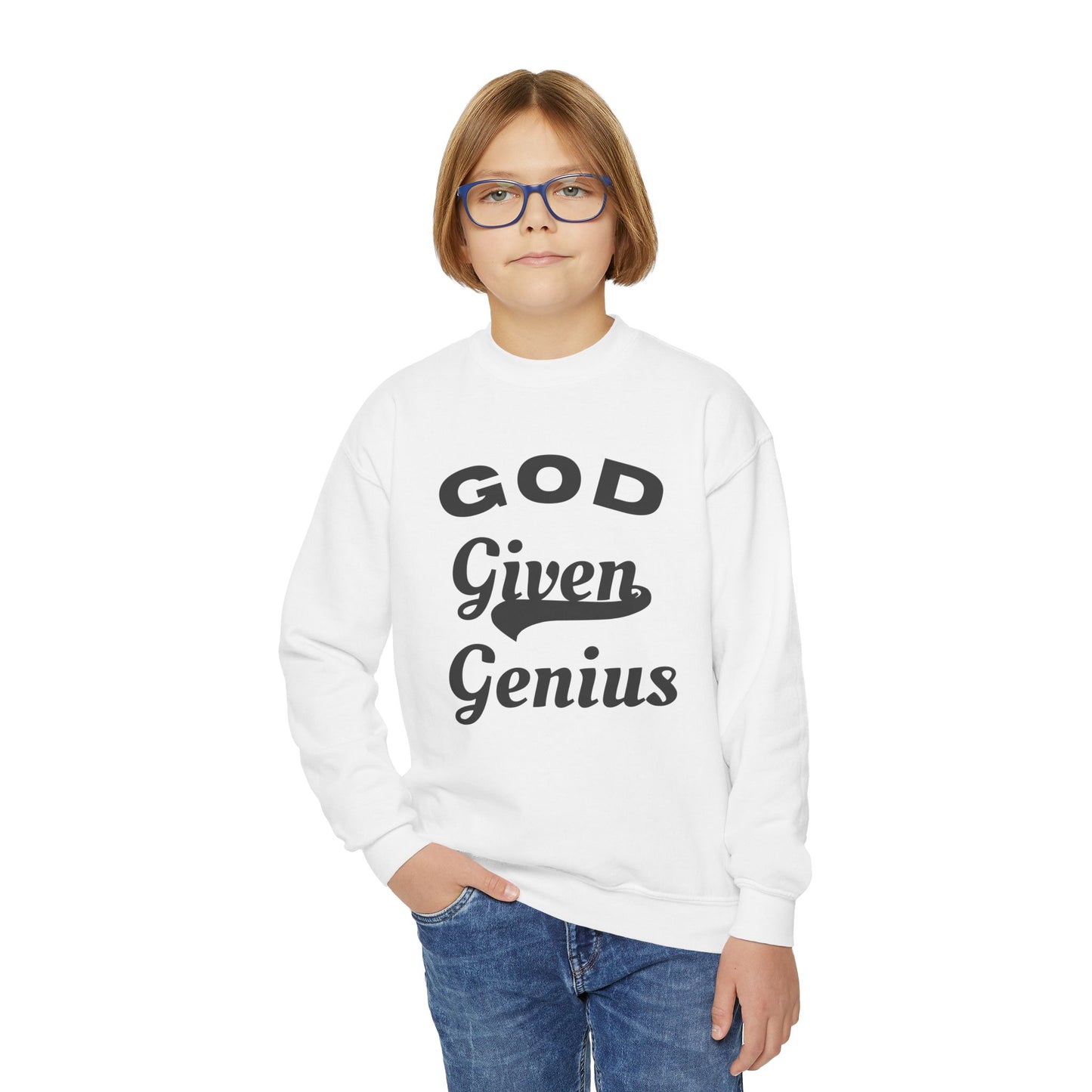 God Given Genius Youth Crewneck Sweatshirt, Inspirational Gift, Cozy Apparel, Back to School, Encouragement Fashion