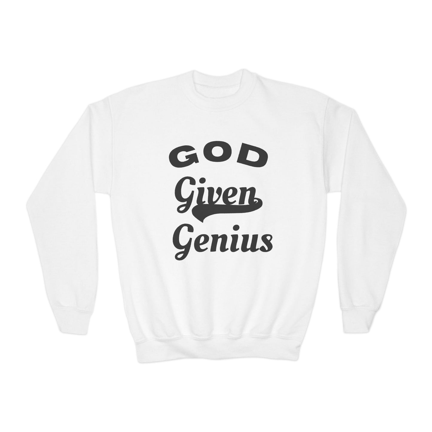 God Given Genius Youth Crewneck Sweatshirt, Inspirational Gift, Cozy Apparel, Back to School, Encouragement Fashion