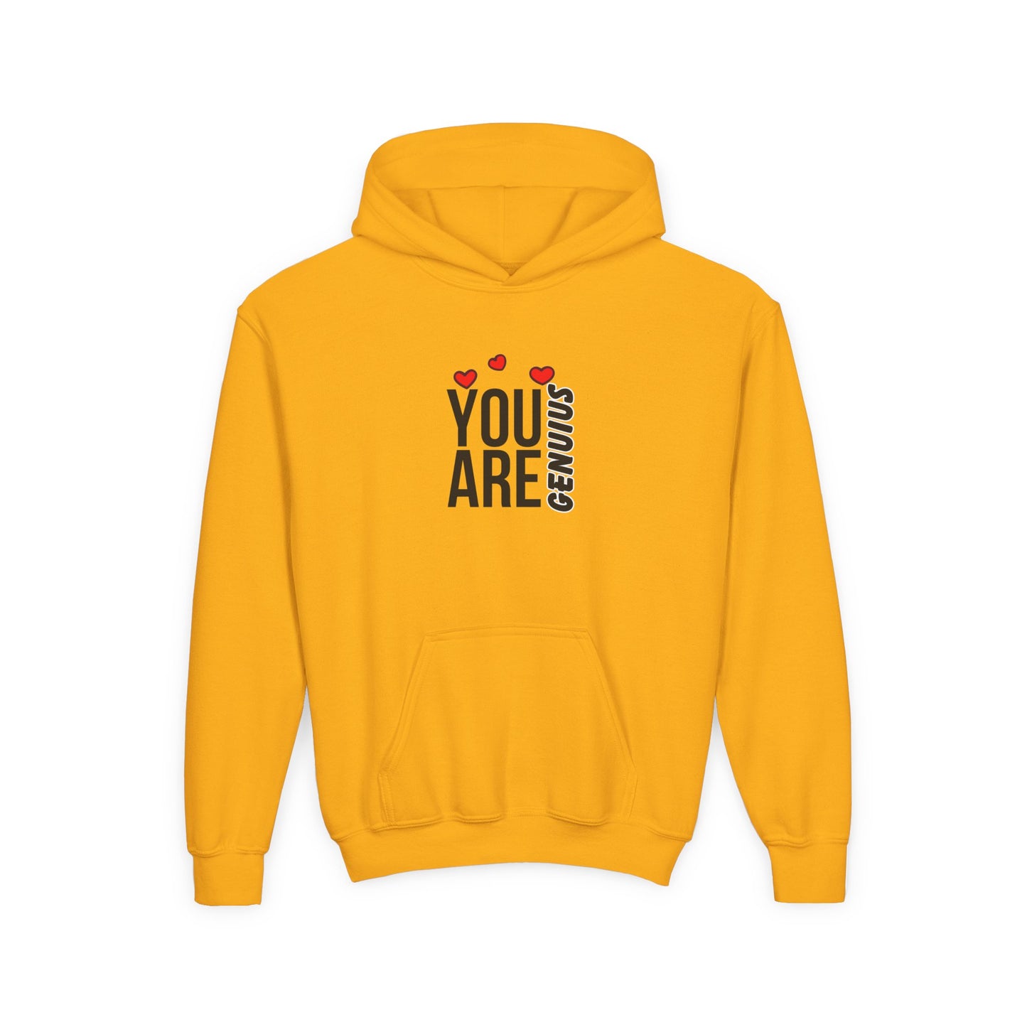 "You Are Genius" Youth Hooded Sweatshirt - Perfect for School, Birthdays, Inspiring Gifts, Everyday Comfort, and Motivational Style