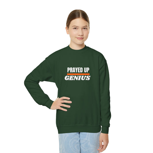 'Prayed Up Genius' Youth Crewneck Genius Sweatshirt for Kids Inspirational