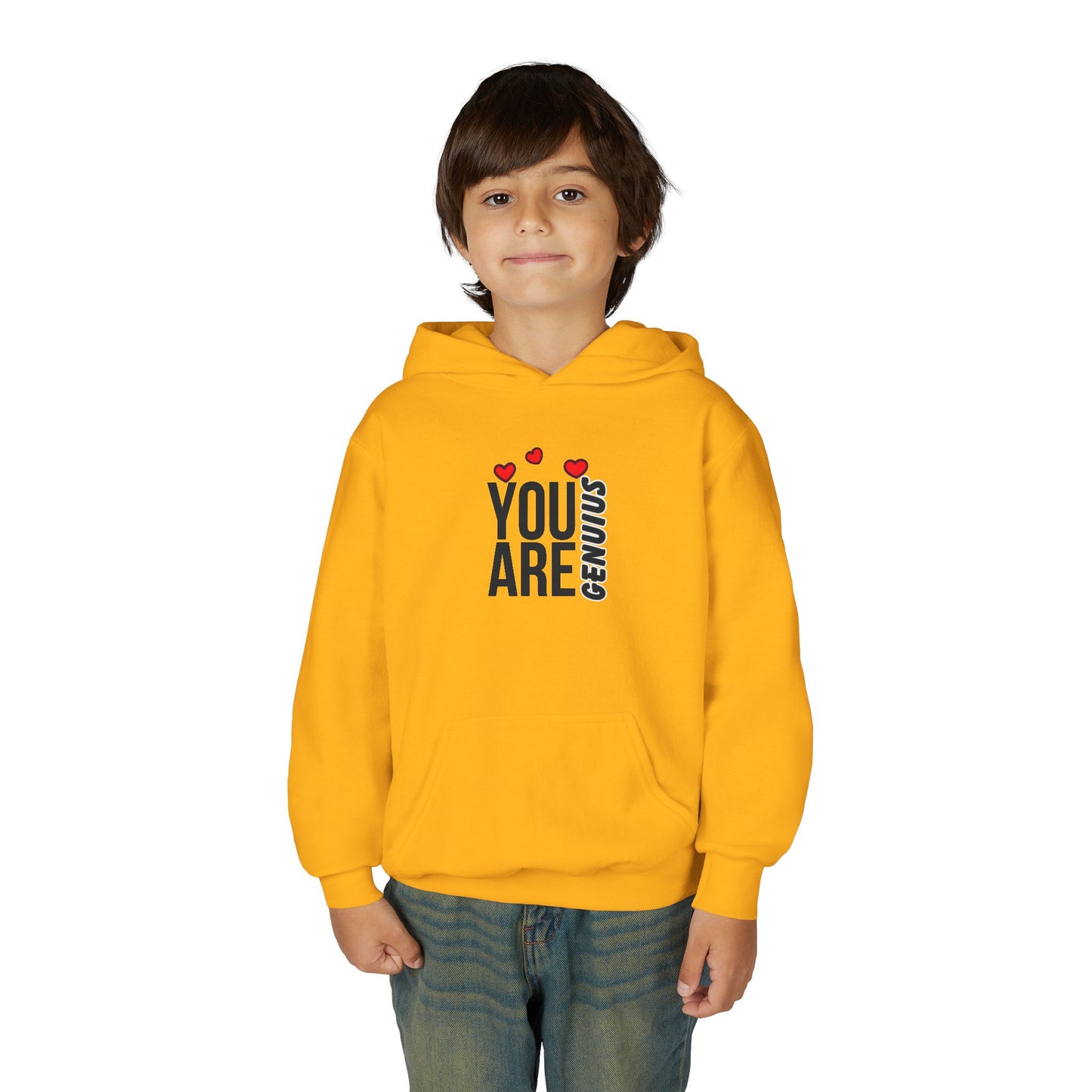 "You Are Genius" Youth Hooded Sweatshirt - Perfect for School, Birthdays, Inspiring Gifts, Everyday Comfort, and Motivational Style