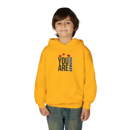 "You Are Genius" Youth Hooded Sweatshirt - Perfect for School, Birthdays, Inspiring Gifts, Everyday Comfort, and Motivational Style